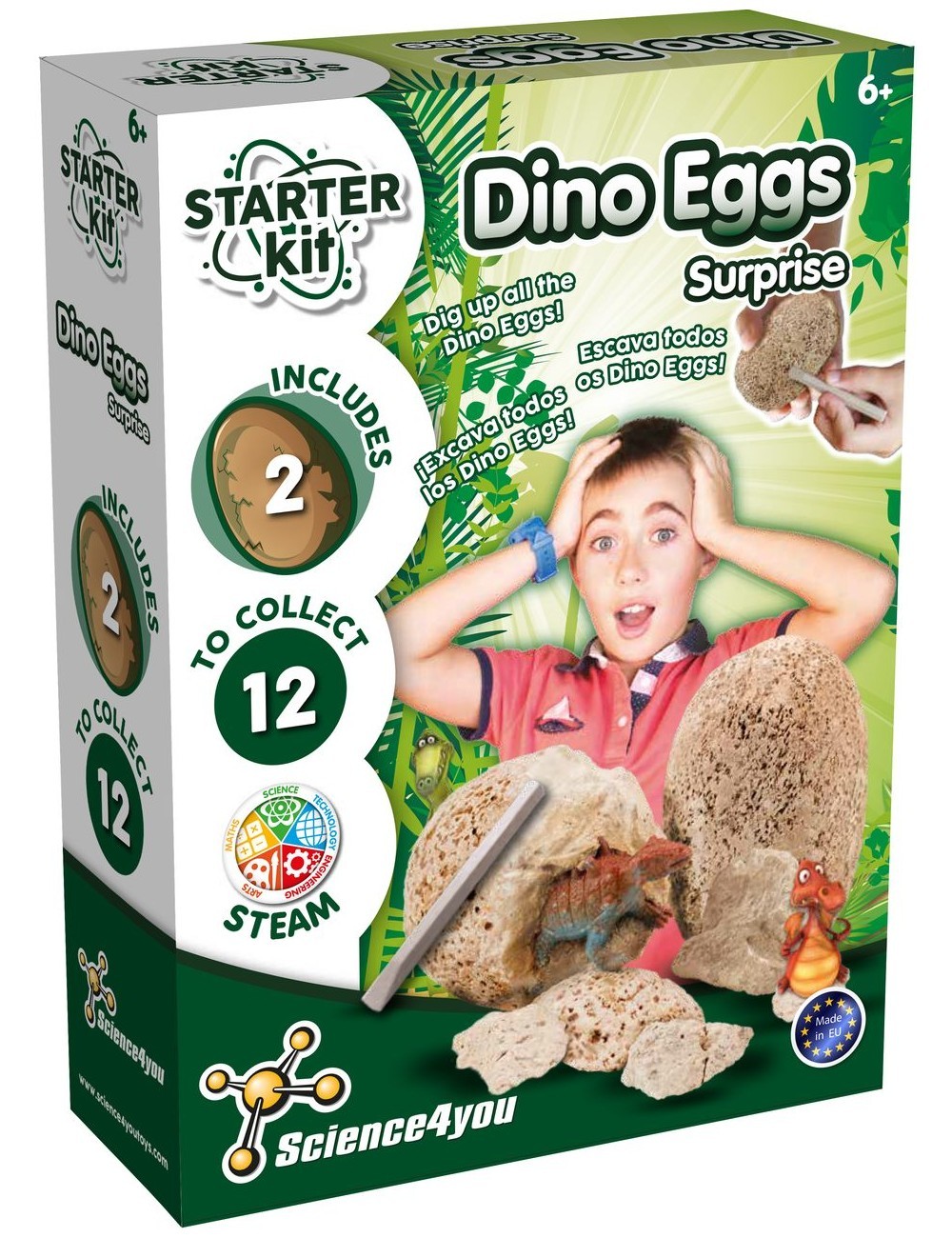 Science4You Dino Eggs Excavation Kit Educational STEM Toy With Dinosaur & Book 