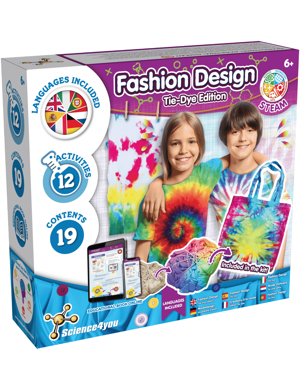 Kit Créatif Tie-Dye - CANAL TOYS - 7 Techniques Faciles - Bleu, Jaune, Rose